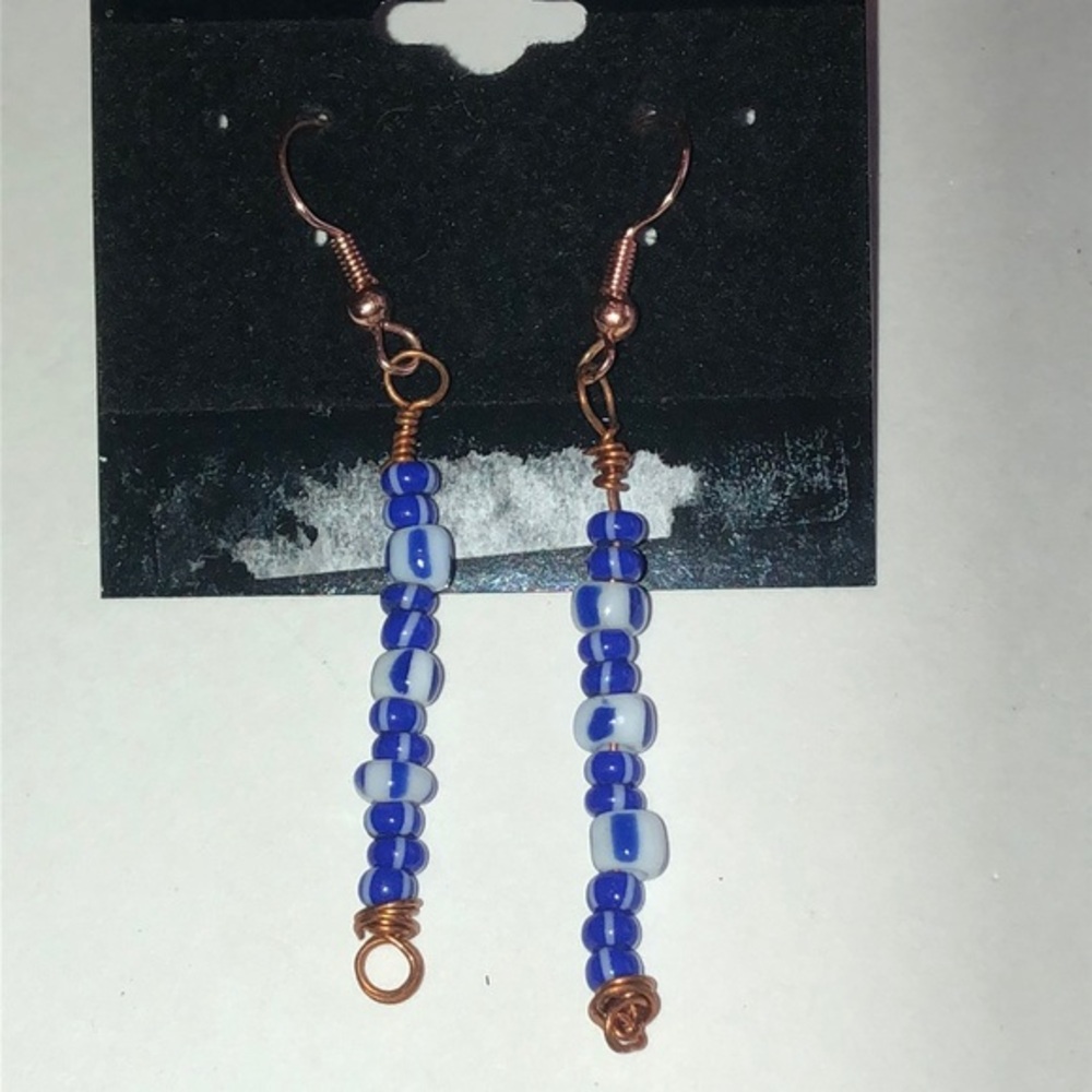 Blue Glass Beaded Boho Dangle Earrings